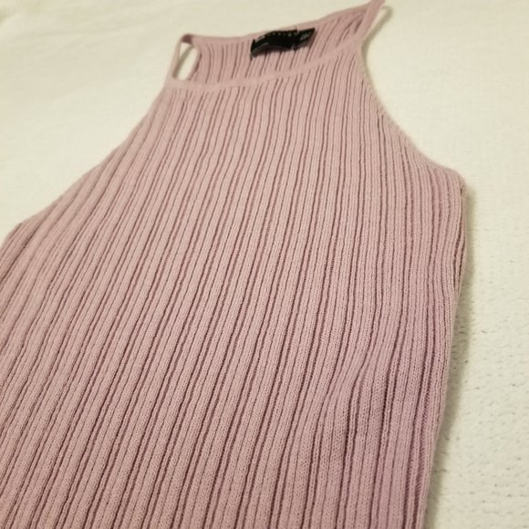 Purple Mini Bodycon Ribbed Dress High Neck Sleeveless ASOS Lavender - Picture 4 of 7